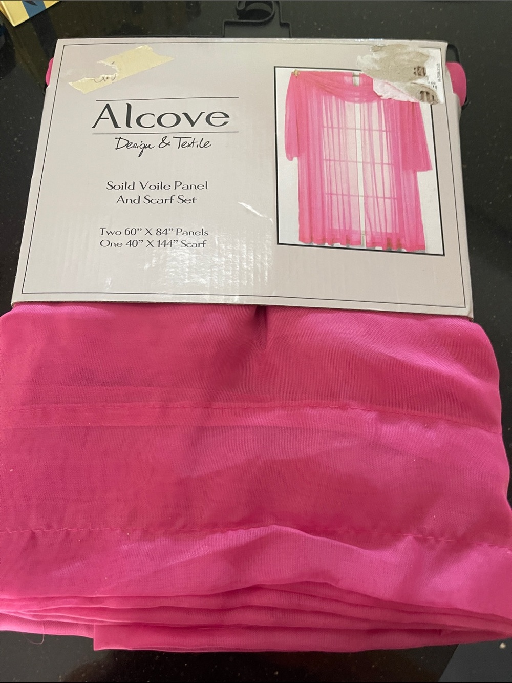 Cove Bright Pink Voile Curtain Panel & Scarf Set